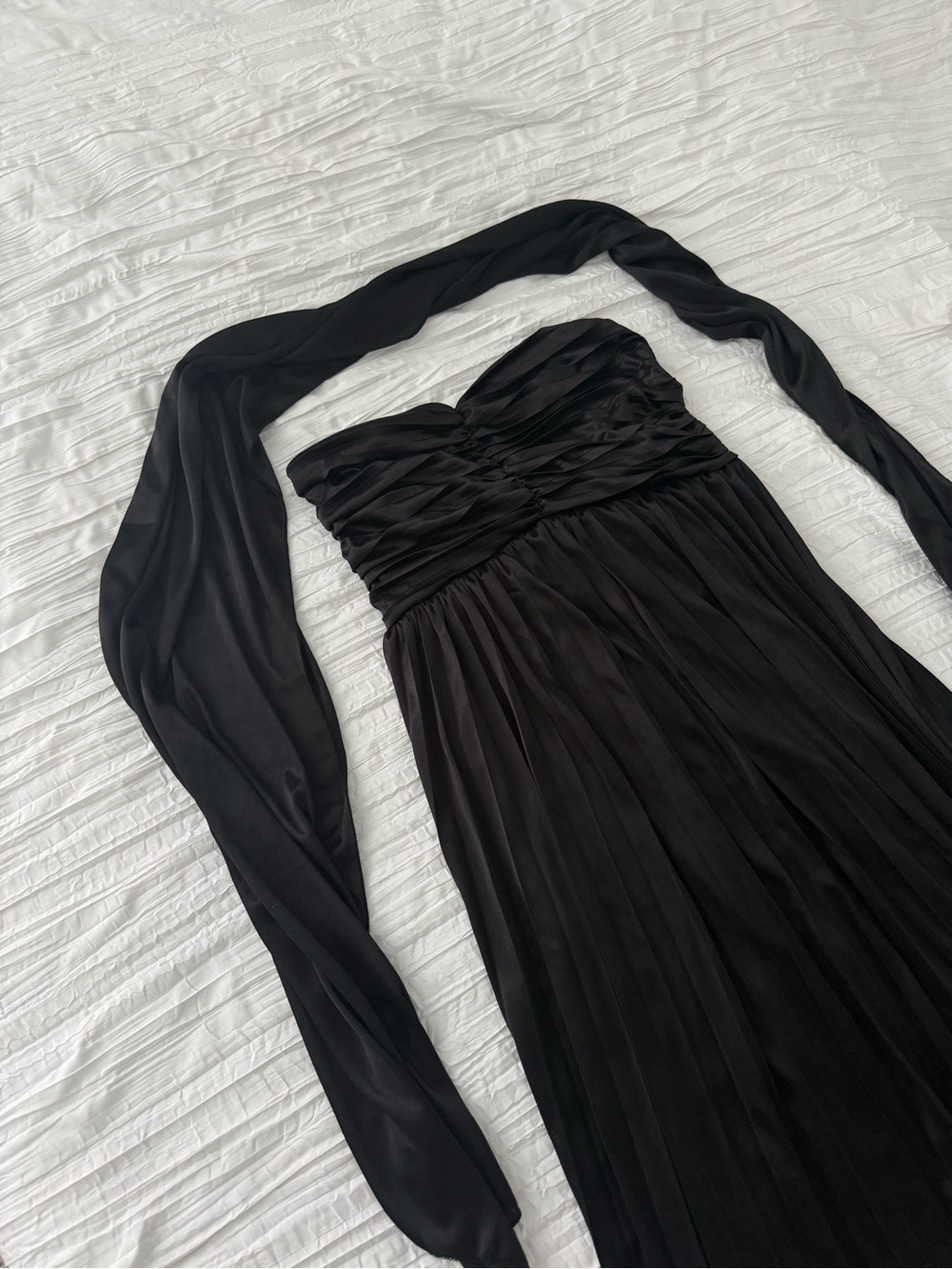 Amazon Black Strapless Pleated Evening Gown with Scarf Detail - Never Worn - Picture 2 of 4